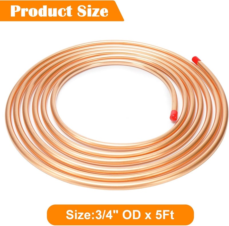 YuJingKey 3/4" OD x 5 Ft Copper Tubing, 99.9% C12200 ASTM B280, T2 Pure Copper Tube, Refrigeration ACR Tubing, HVAC, Refrigerators, Industry, DIY - Image 2